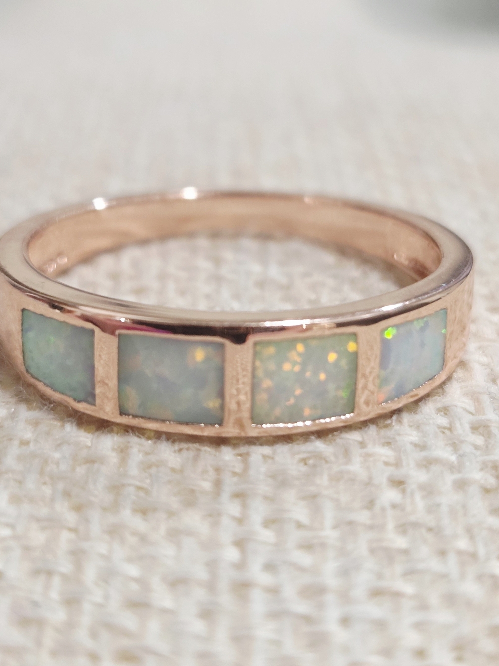 Rose Gold Opal Inlay Band Ring - Women